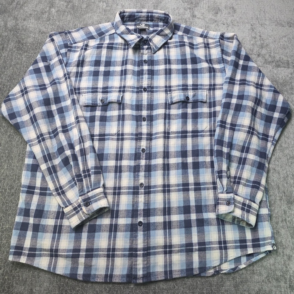 Vtg Bullhead Plaid Flannel Shirt Mens XXL 2XL Blue Gray Skater Punk Distressed